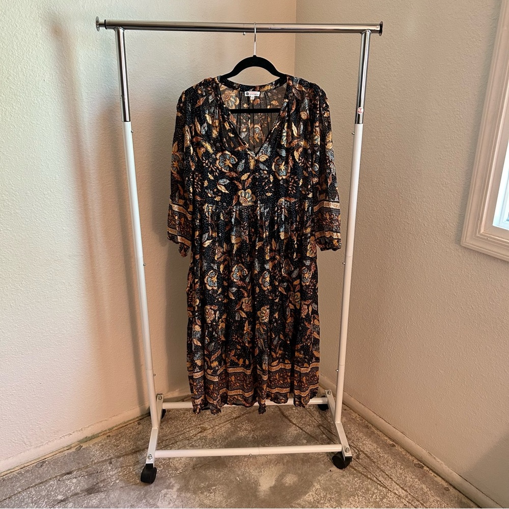 Sundry 3/4 Length Sleeve Midi Dress, 100% Cotton